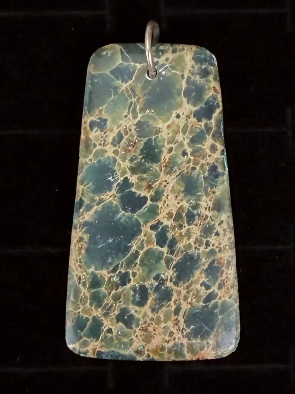 Vintage Green and Brown Jasper Stone Large Pendant